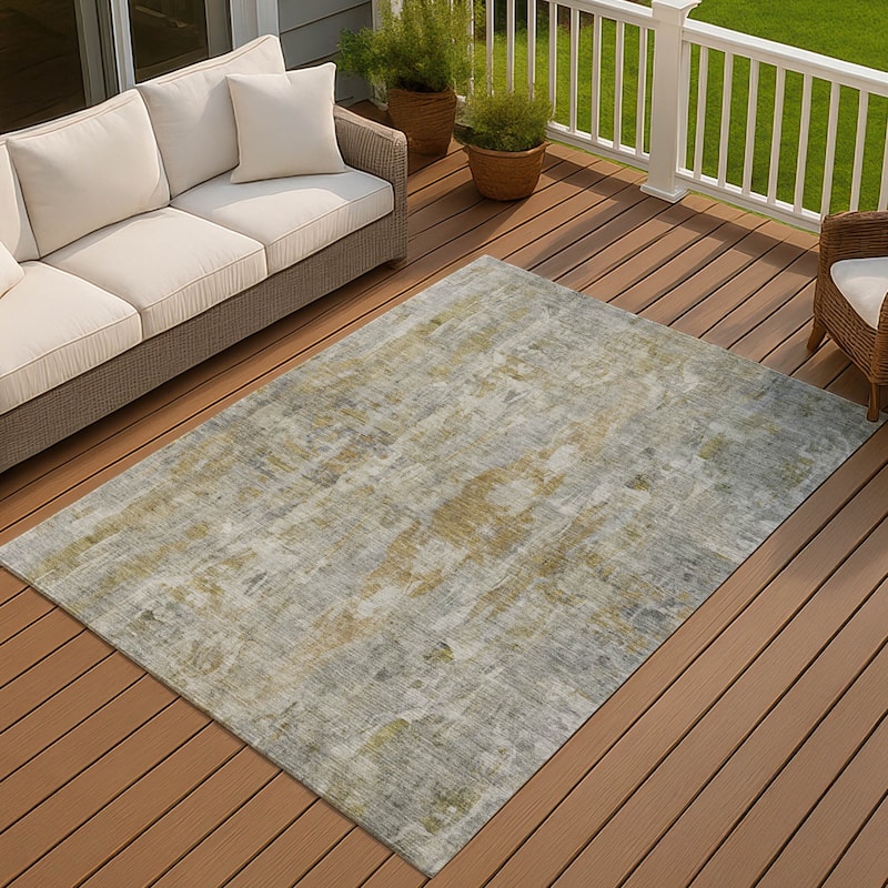 Machine Washable Indoor/ Outdoor Muted Ombre Chantille Rug - Pewter - 9' x 12'