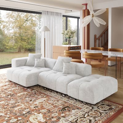 119 Inch Cloud Couch Modular Sectional Sofa with Ottoman,Linen Deep Seat with Pillows Couches for Living Room