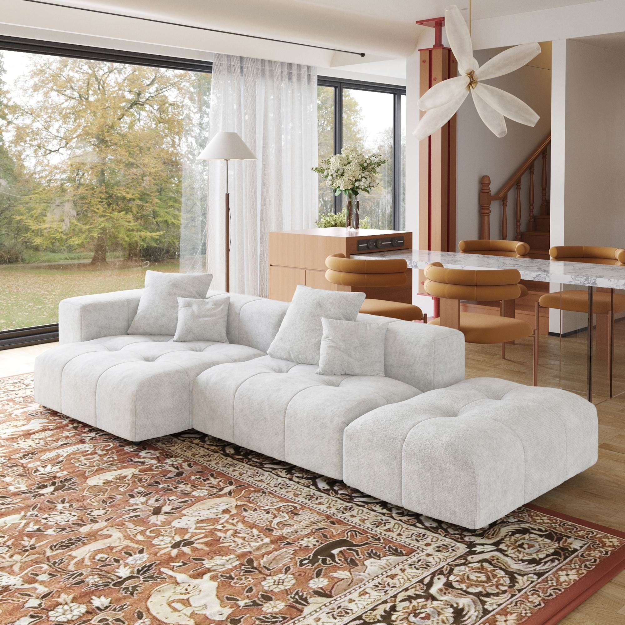 119 Inch Cloud Couch Modular Sectional Sofa with Ottoman,Linen Deep Seat with Pillows Couches for Living Room