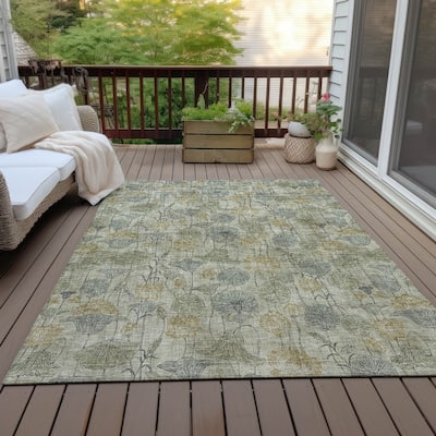 Machine Washable Indoor/Outdoor Modern Floral Chantille Rug