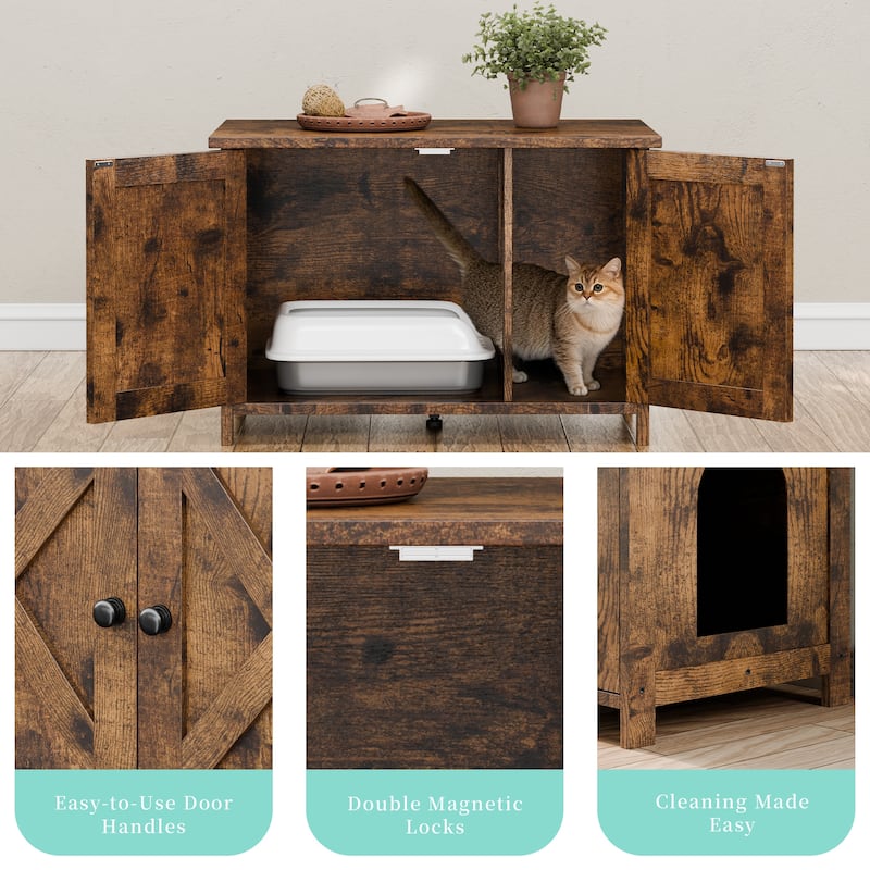 Modern Cat Cage Cabinet with Litter Box Enclosure, Multi-Functional Pet Furniture