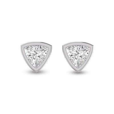 Marquee Lab Grown 1/2 Carat Trillion Shaped Bezel Set Solitaire Diamond Earrings in 14K White Gold