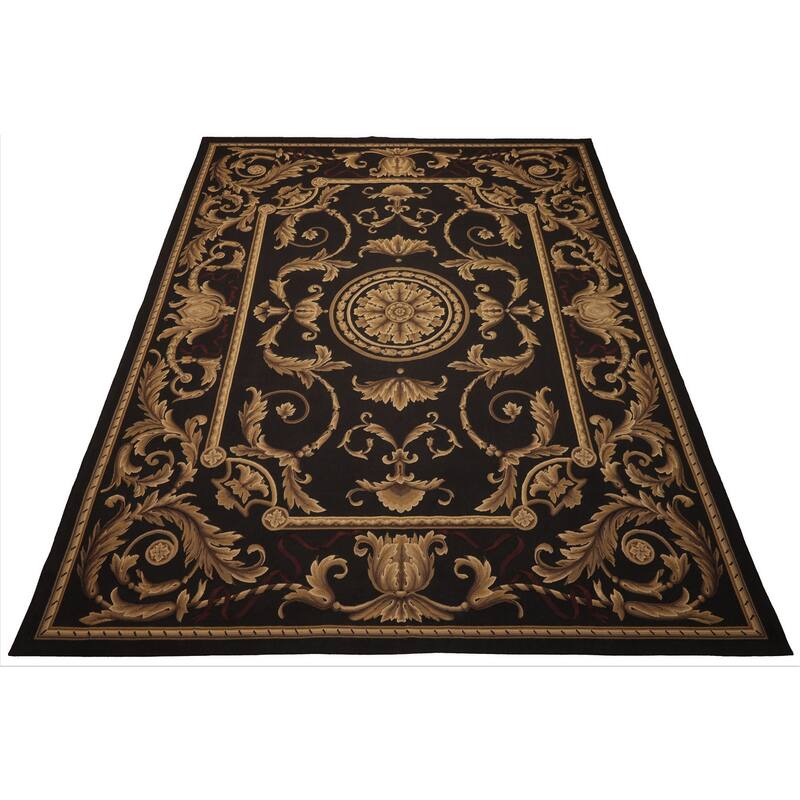 8'9''x12 Hand Woven Wool Chocolate French Aubusson Flatweave Area Rug - 8' 9'' x 12'