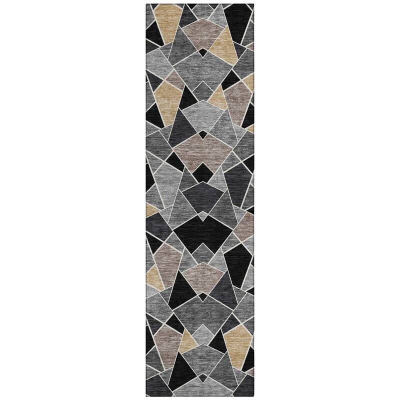 Machine Washable Indoor/ Outdoor Modern Mosaic Chantille Rug