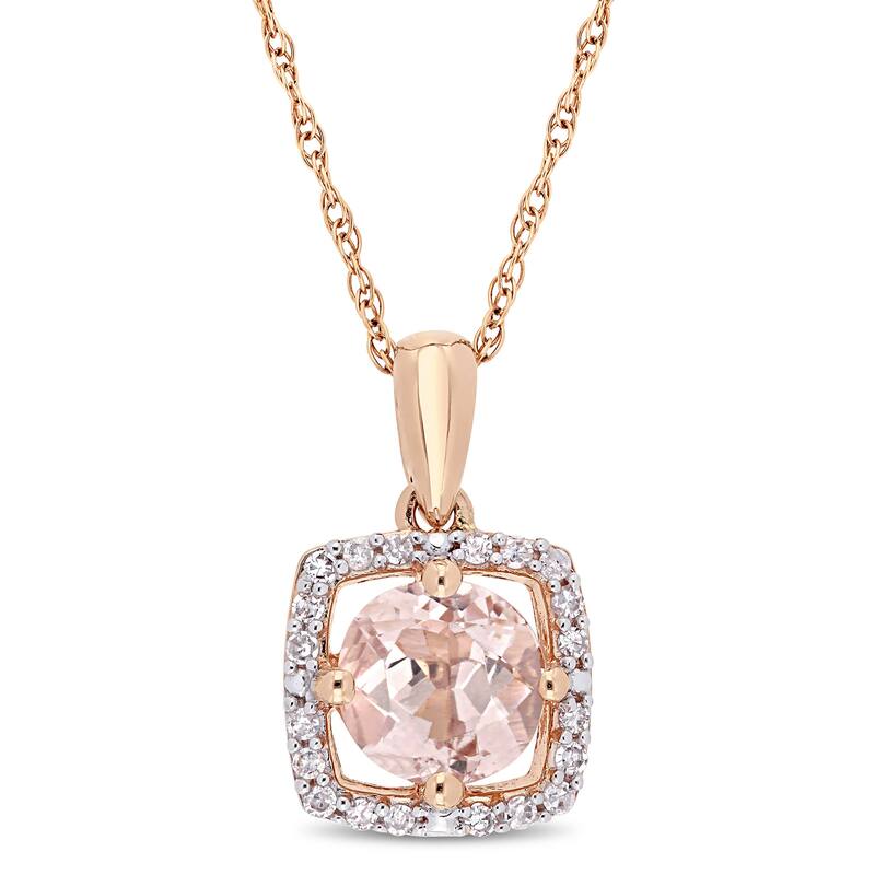 Miadora 10k Rose Gold Morganite and 1/10ct TDW Diamond Square Halo Drop Necklace