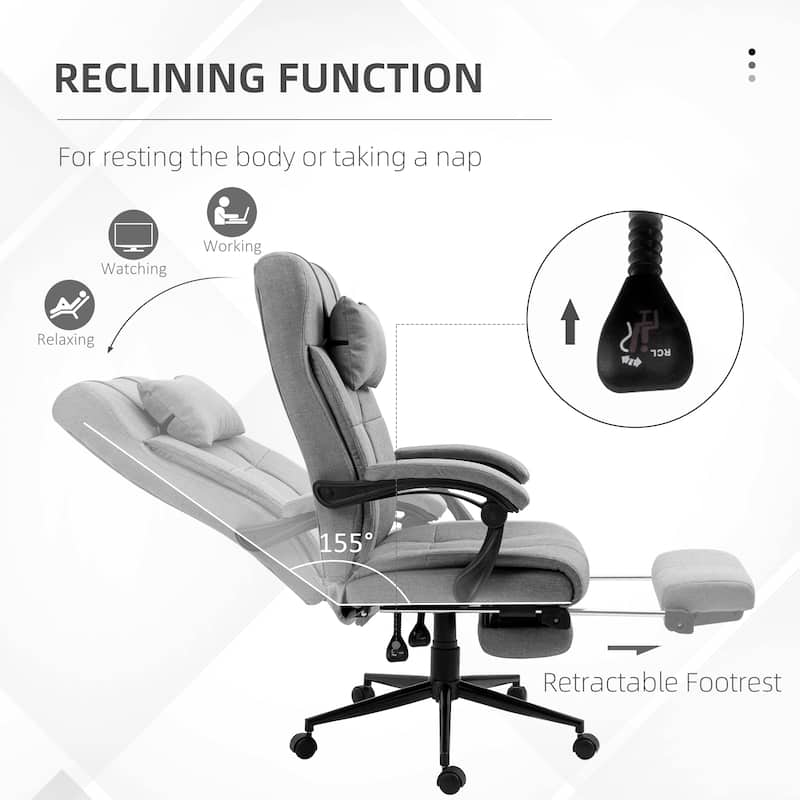 Swivel Task Chair Office Chair with Adjustable Height Retractable Footrest Headrest and Padded Armrest