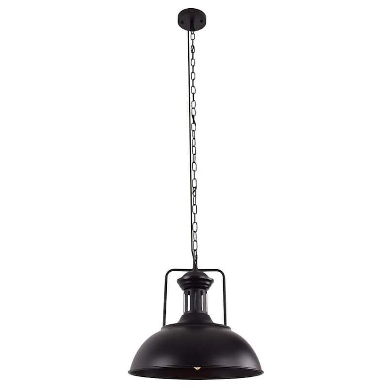 Industrial 1-Light Metal Dome Pendant Light Black Rusty 16in