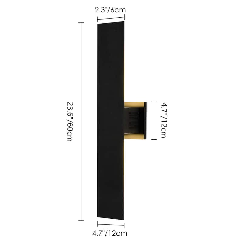 23.6 in. Modern Black Outdoor Wall Lights Dimmable Linear Integrated LED Wall Sconce - 4.7 in. W x 23.6 in. H x 2.3 in. D