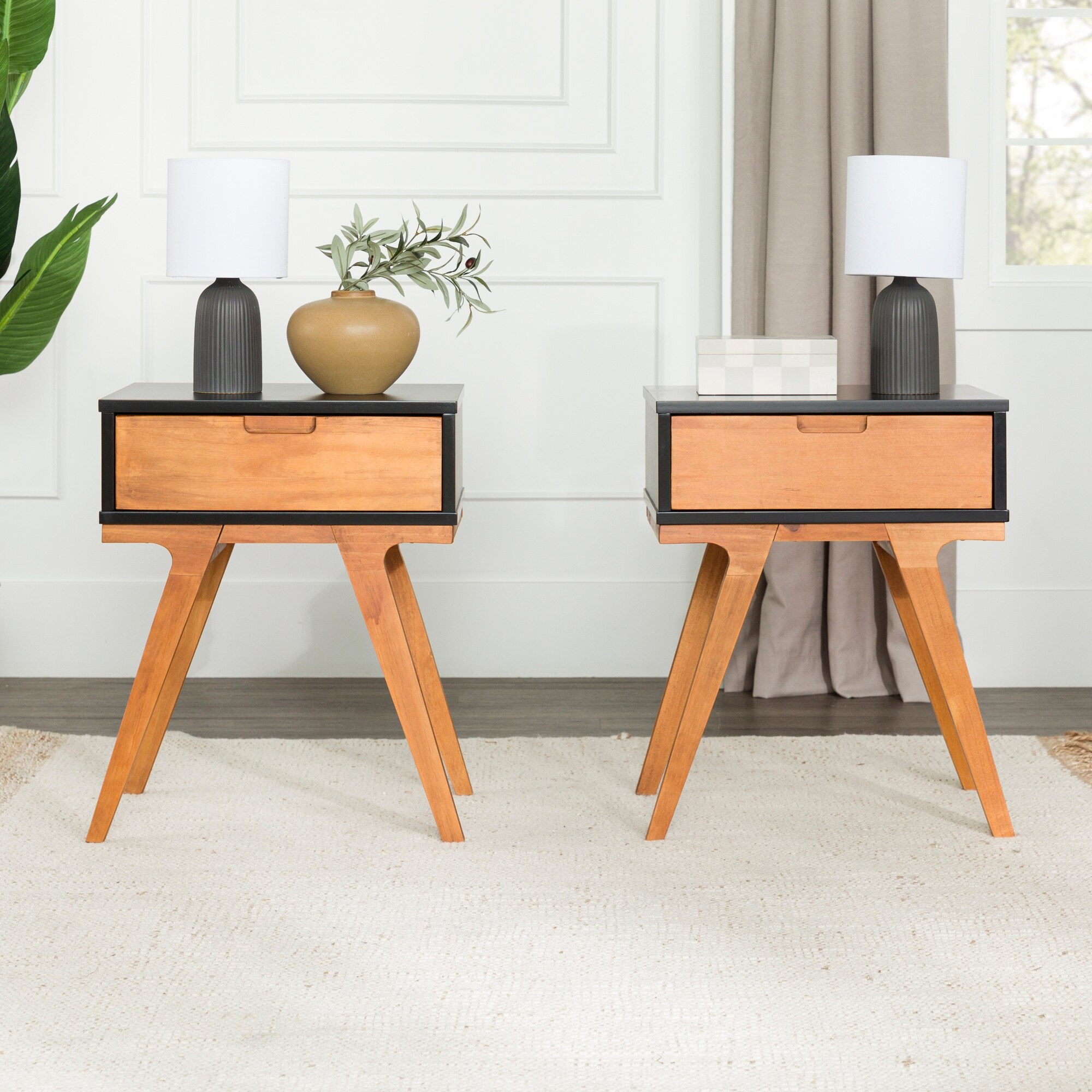 Walker Edison Bridge Leg Solid Wood Nightstand, Set of 2