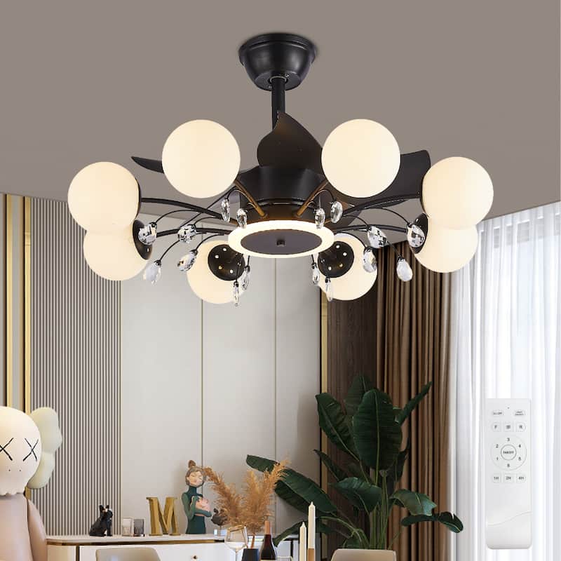 31in. Indoor Gold Modern Ceiling Fan with Light, Reversible Fandelier with Light Bulbs and Remote for Living Room
