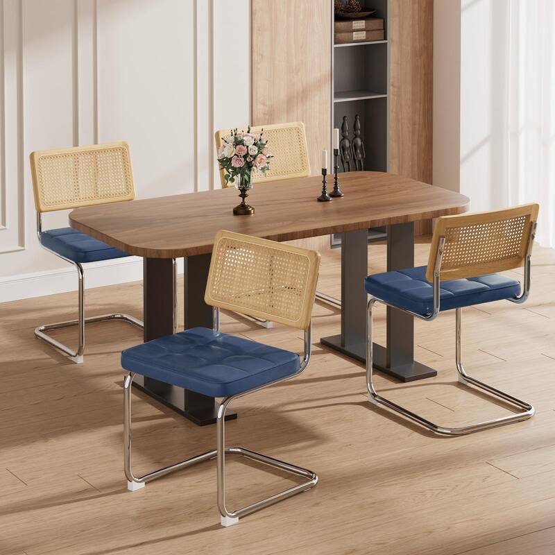 Set of 2 Modern Dining Chairs - Mid-Century Breuer Design, Upholstered Faux Leather with Solid Wood Back