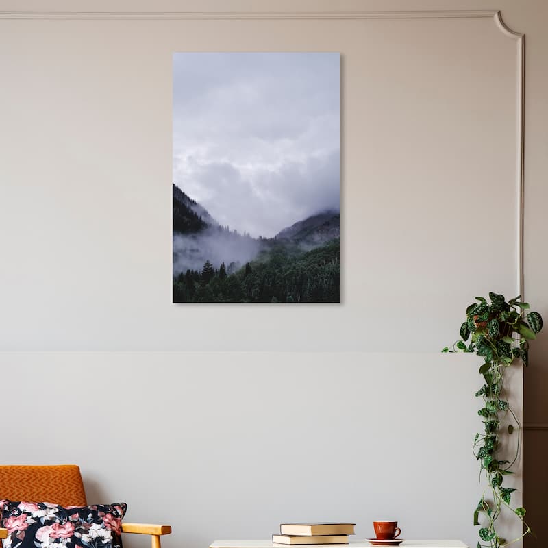 Wynwood Studio Canvas Nature and Landscape Humid and Foggy Forest Gray and Dark Green Tropical Wall Art Canvas Print - 30 x 20