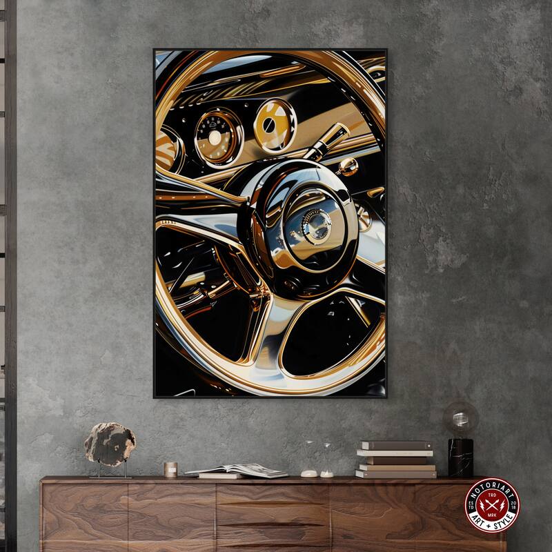 Notoriart Elegant Steering Wheel Framed Car 1 Piece Canvas Wall Art