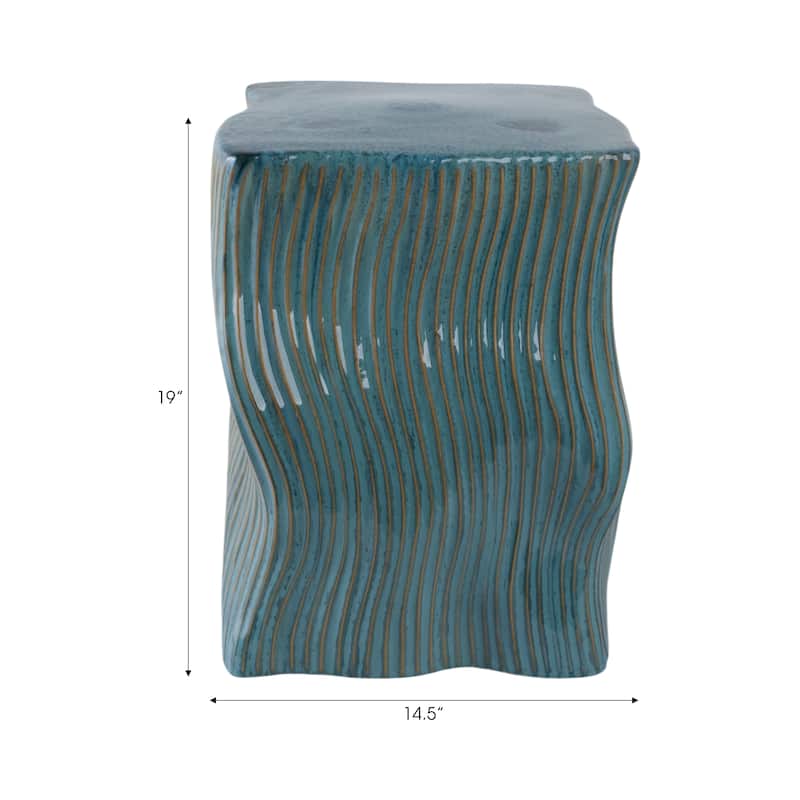 Ceramic Garden Stool Wavy Texture Modern for Home Decor - 19" Green