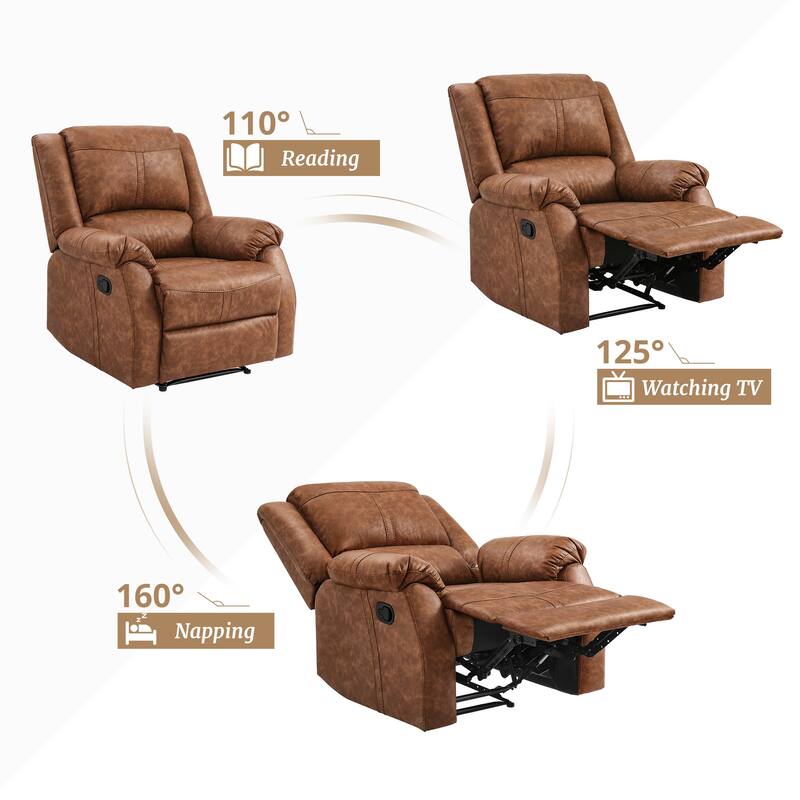 Faux Leather Recliner Sofa, Classic And Traditional Manual Recliner Chair With Comfortable Arms And Single Sofa For Living Room