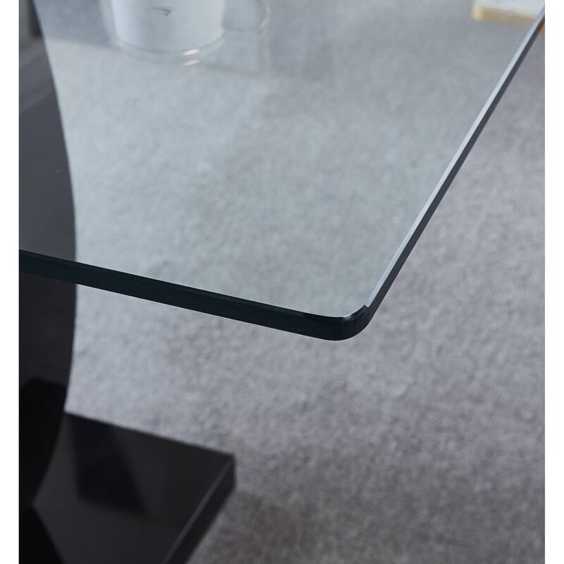 Contemporary Tempered Glass Top Double Pedestal Dining Table, size 63" x 35.4" x 29.5" (Black or White)