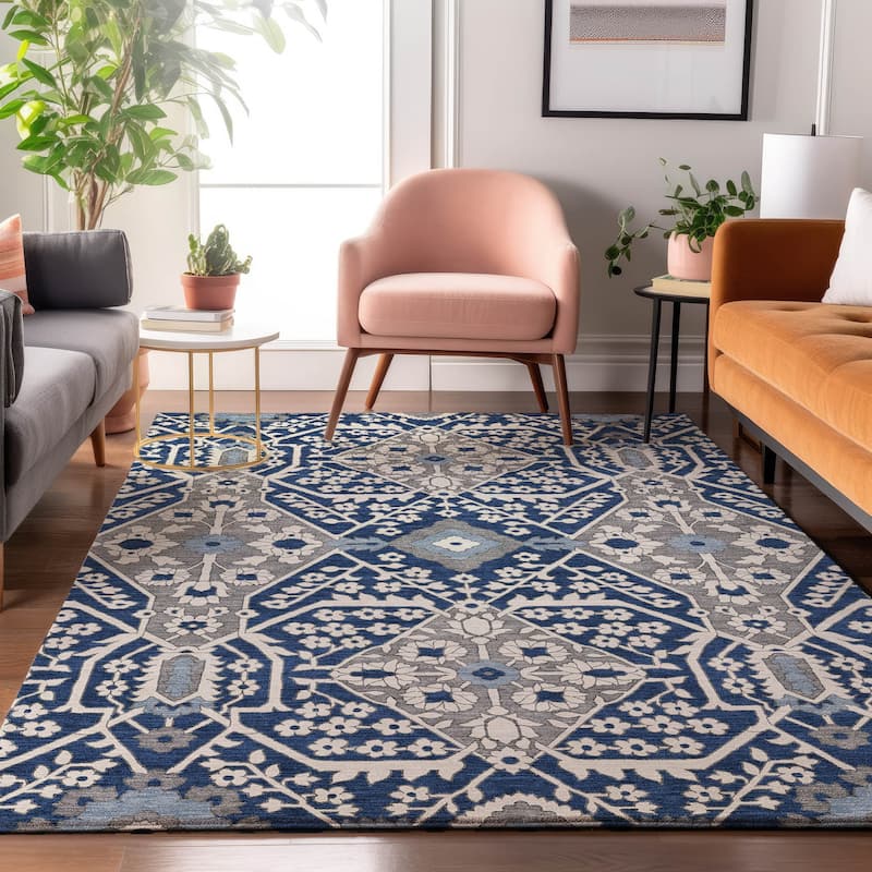 Premium Washable Super Soft Traditional Agra Mayfield Rug - Navy - 8' x 10'