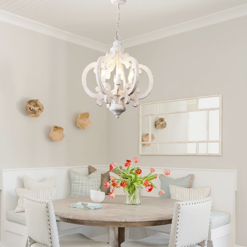 Oaks Aura French Country Cottage Crown Wood Chandelier, 6-Light Shabby Chic Farmhouse Wood Ceiling Light