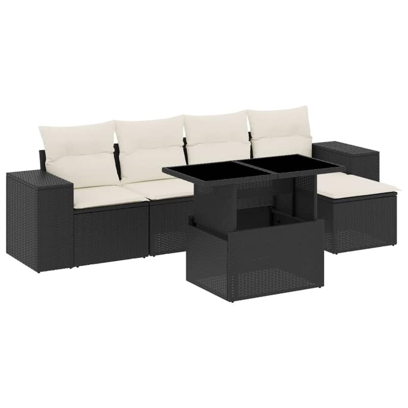 vidaXL Patio Sofa Set with Cushions Outdoor Furniture 6 Piece Poly Rattan - 21.7 x 39.4 x 28.7