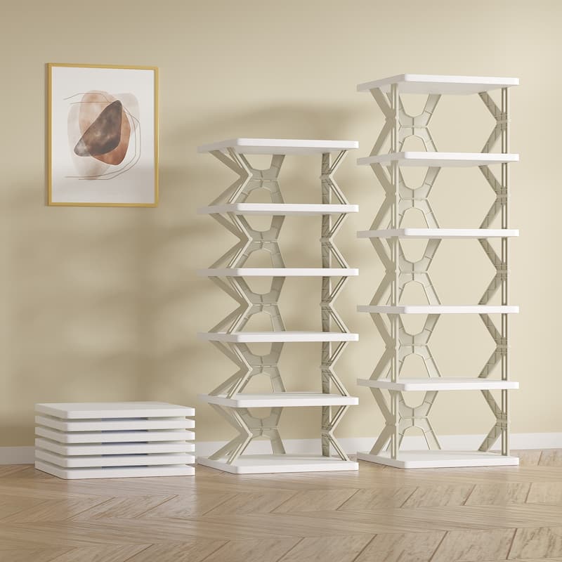 VECELO Foldable Plastic Shoe Rack Storage Organizer for Entryway, Hallway, Closet, Small Space K Style, Set of 1