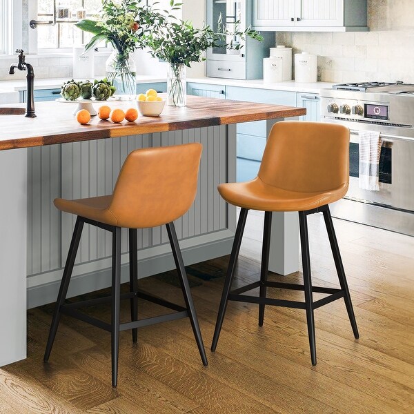 Modern Industrial Counter Stools Faux Leather Upholstered Counter