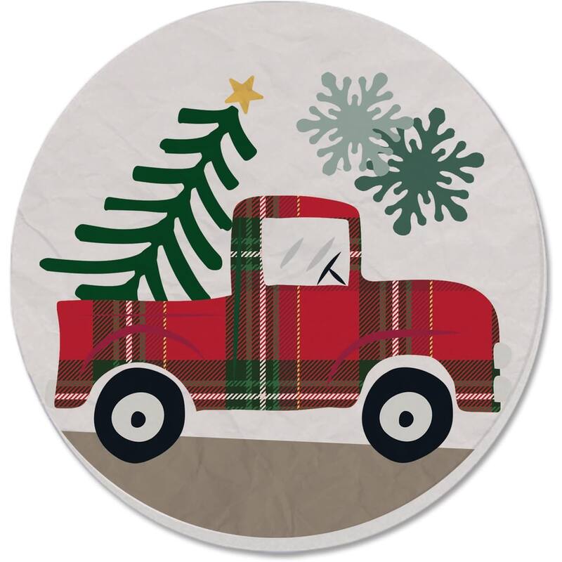 Plaid Truck 4 Pack Absorbent Stone Coaster with Protective Cork Backing Made in The USA 4" Round, Artistic, Easily Wipes Clean - Multi