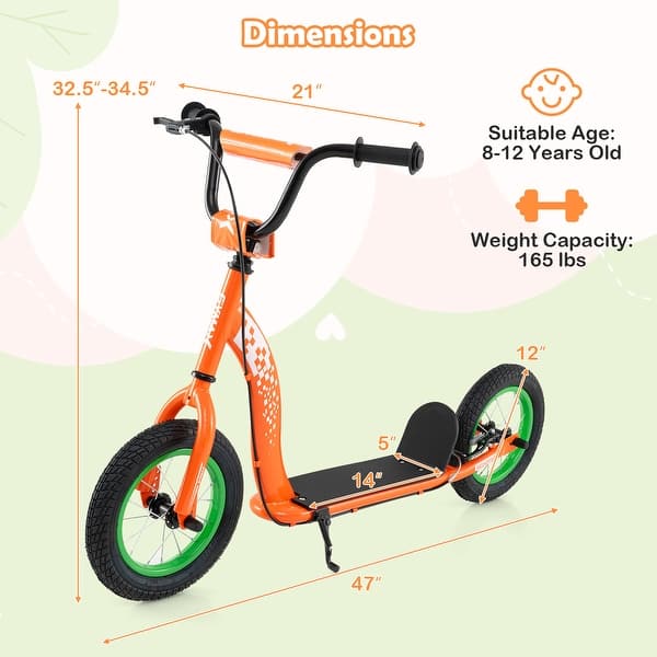 dimension image slide 0 of 2, Gymax Kids Scooter w/ Adjustable Height Handlebar 12-Inch Inflatable
