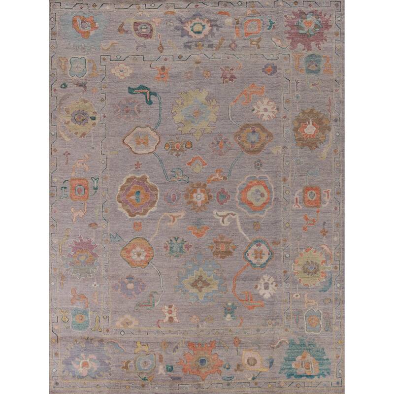 Hand Knotted Oriental 100% Wool Carpet Transitional All-Over Purples Oushak Area Rug - 9' 10'' X 8' 1''