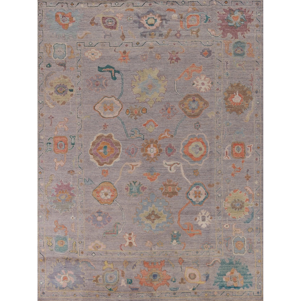 Hand Knotted Oriental 100% Wool Carpet Transitional All-Over Purples Oushak Area Rug - 9' 10'' X 8' 1''
