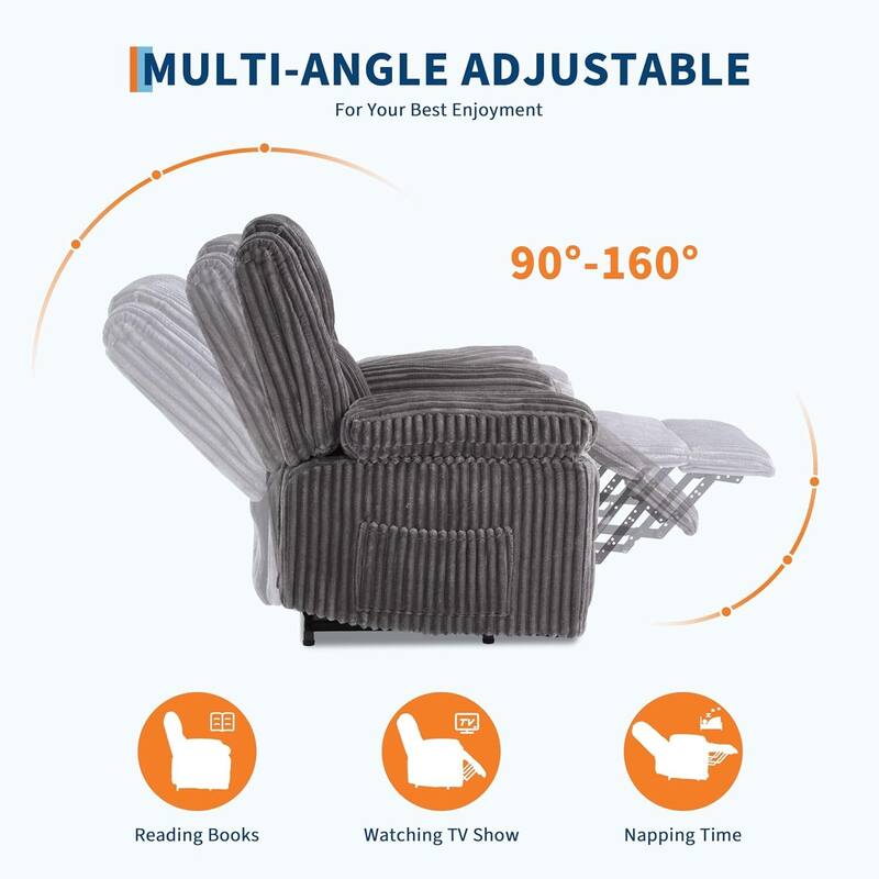 Corduroy Manual Recliner Sofa for Living Room, Bedroom, Home Theater