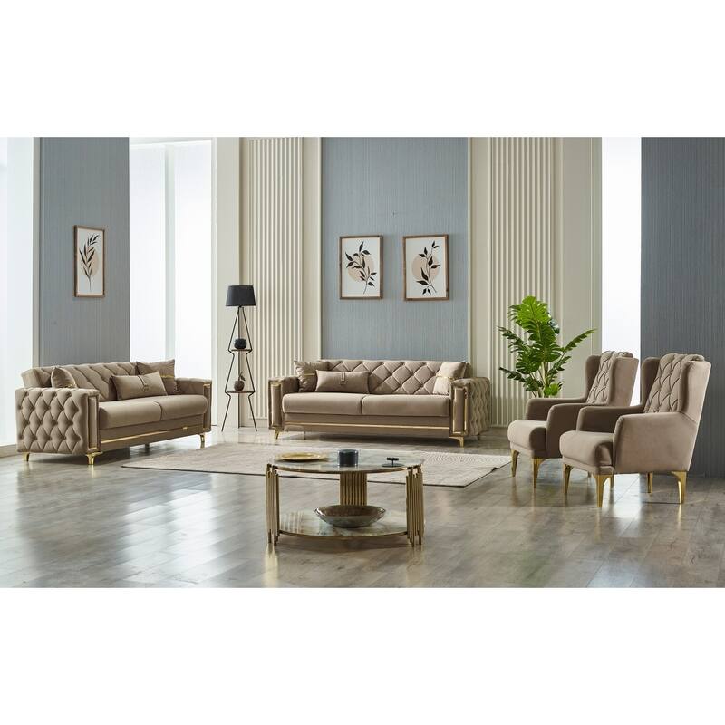 Bahreyn 4-Pieces Comfortable Sleeper Modern Two Sofa Two Chair Living Room Set - Beige