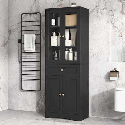 4 Doors Tall Bathroom Storage Cabinet,with Drawers,Adjustable Shelf, MDF Board