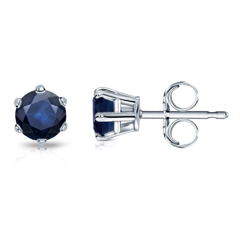 Auriya 14k Gold Round Sapphire Solitaire Stud Earrings 1/2ct TGW 6-Prong - White