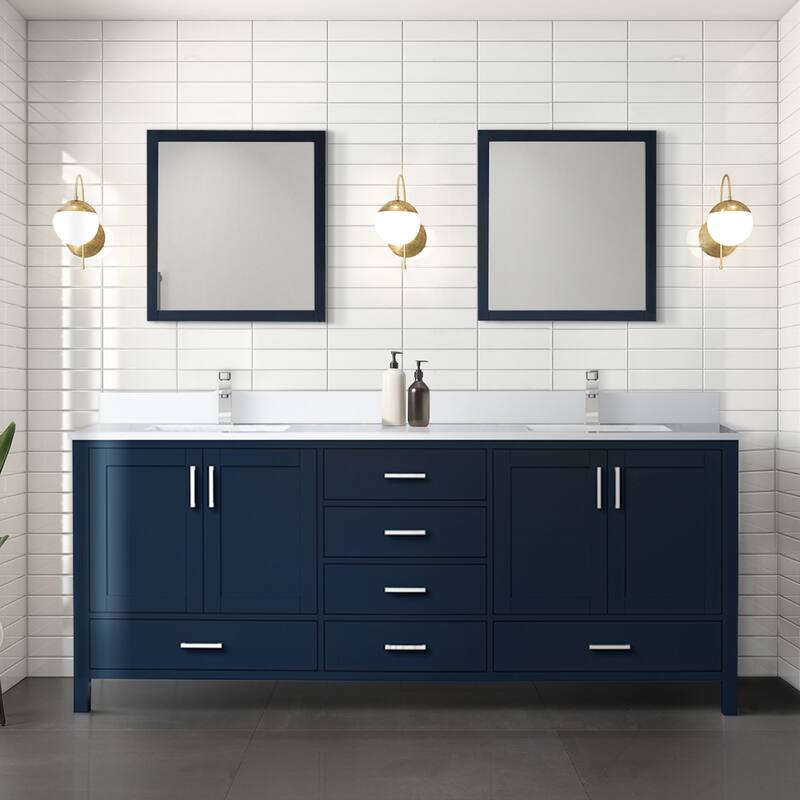 Jacques 80 in. W x 22 in. D Navy Blue Double Bath Vanity and White Quartz Top - Painted - Navy Blue - Double Vanities