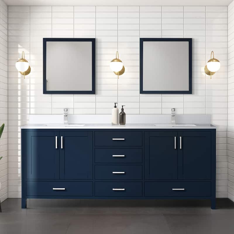 Jacques 80 in. W x 22 in. D White Bath Vanity, Cultured Marble Top, Faucet Set, and 30 in. Mirror