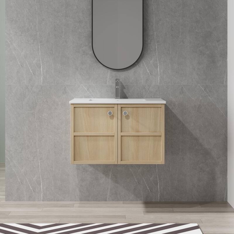 Beingnext 24"/30" Bathroom Vanity with Sink, Floating/Freestanding Bathroom Vanity with Soft Close Door - Beige - 30''W