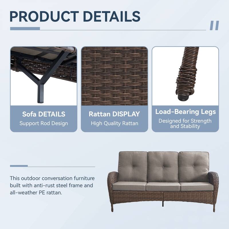 Gymojoy 3-Seat Outdoor Wicker Sofa with Professional Outdoor Cushions