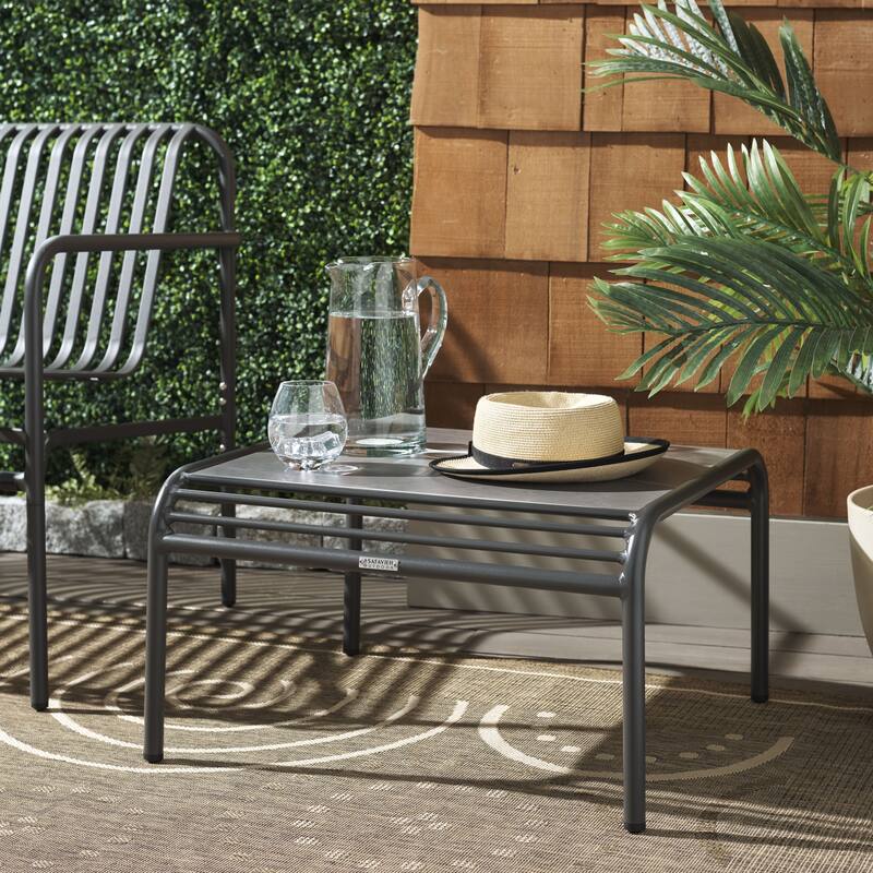 SAFAVIEH Outdoor Patio Furniture Core Sintered Stone Coffee Table, Fully Assembled - 26"W x 24"D x 17"H - Grey