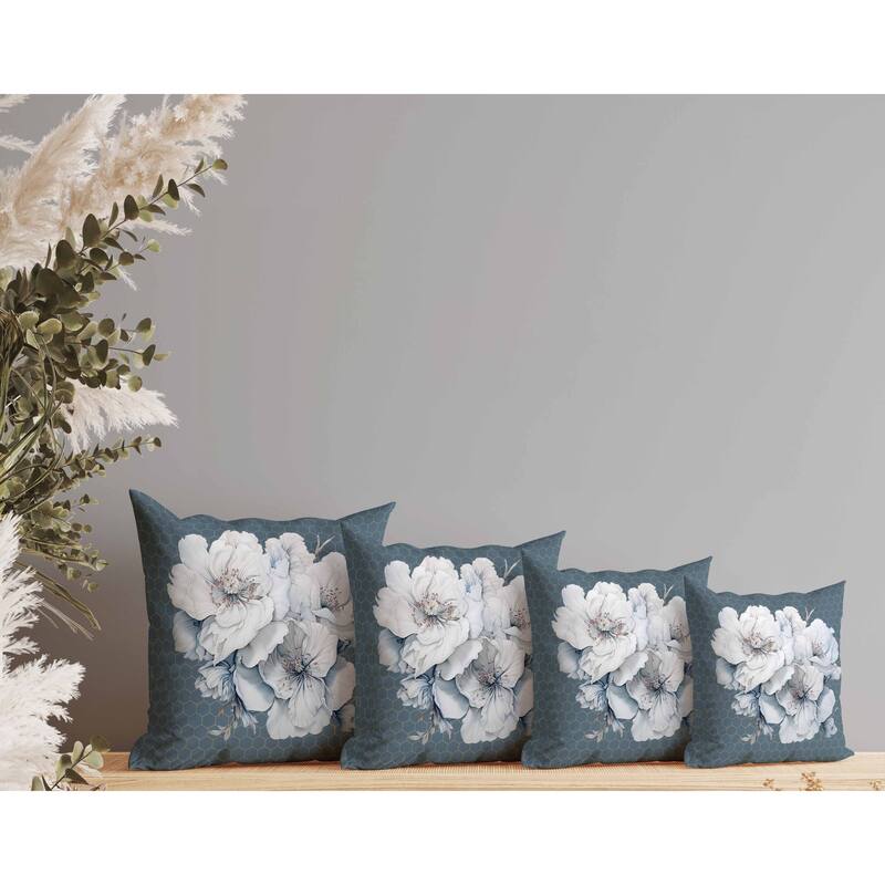 Magnolia Majesty Indoor/Outdoor Reversible Throw Pillow Prussian and Blue