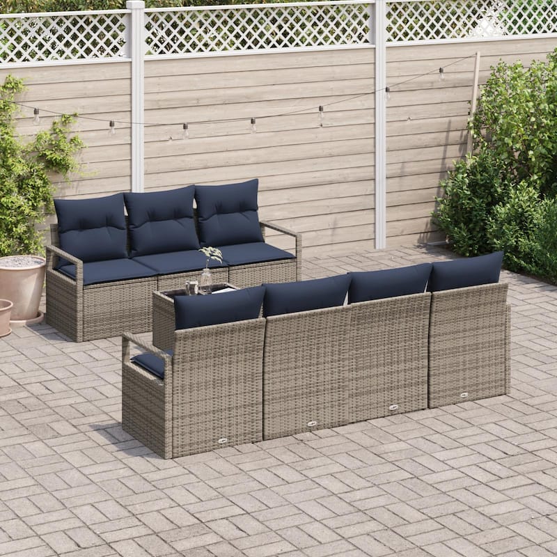 vidaXL 8 Garden Sofa Set with Cushions Black/Brown/Grey Poly Rattan - 90.6 x 24.4 x 27.2