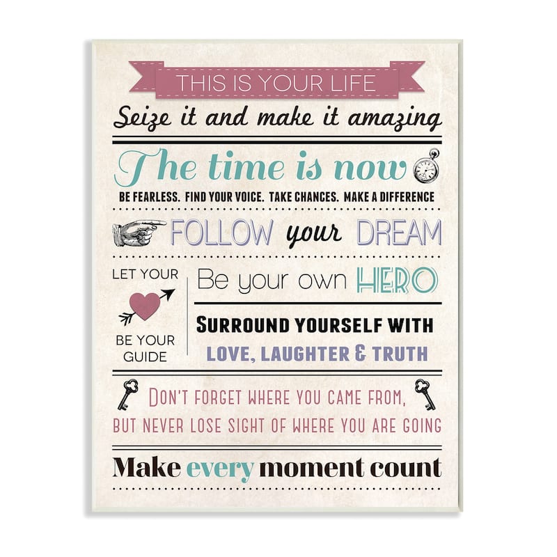 Stupell This is Your Life Infographic Style Inspirational Art Wood Wall Art,13 x 19, Proudly Made in USA - 13 x 19