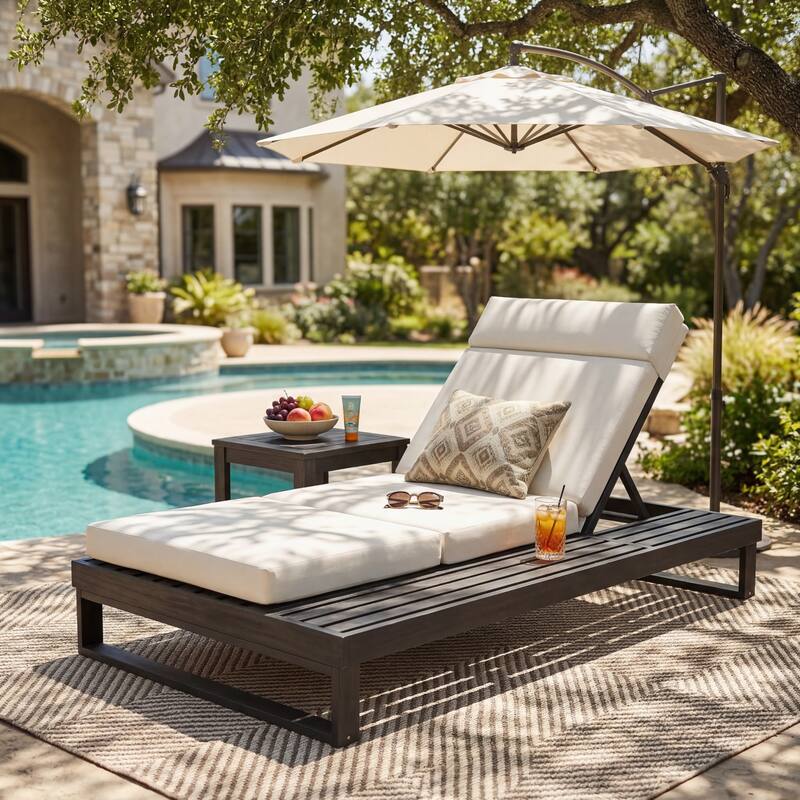 Christopher Knight Home - Modern Outdoor Acacia Wood Chaise Lounge with 4-Position Adjustable Backrest & 4-Fold Cushion