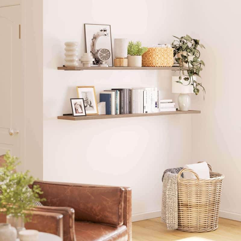 Wallniture Palm 60 Inch Long Floating Shelf for Wall, Kitchen and Living Room Decor, Bookshelf, Home Organization, Burnt, 2 Pcs - Brown