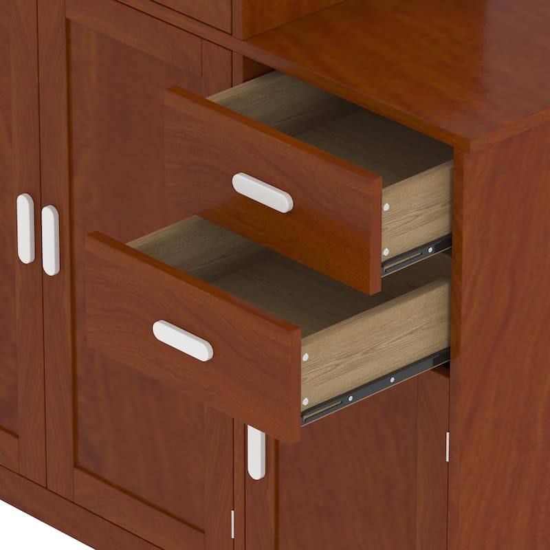 Bedside Bookshelf Wood Platform Bed, Panel Bed Frame, End of bed with Movable Wardrobe and Lockers, All-in-one Storage Bed