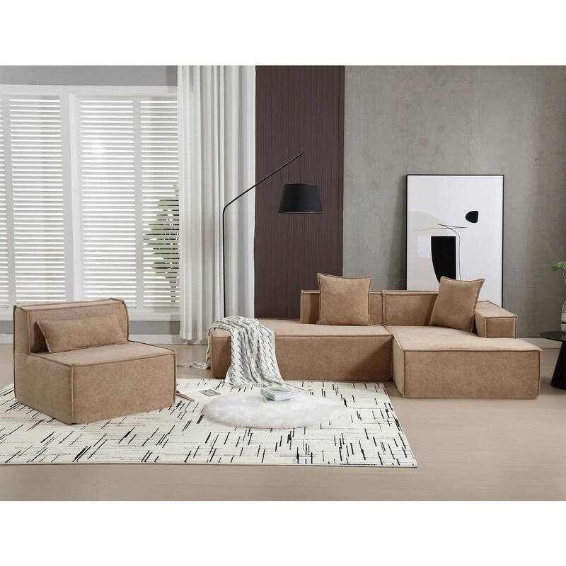 129.5'' Minimalist Modular L-Shaped 4-Seater Sectional Set with Chaise, Versatile Free-Combination Design