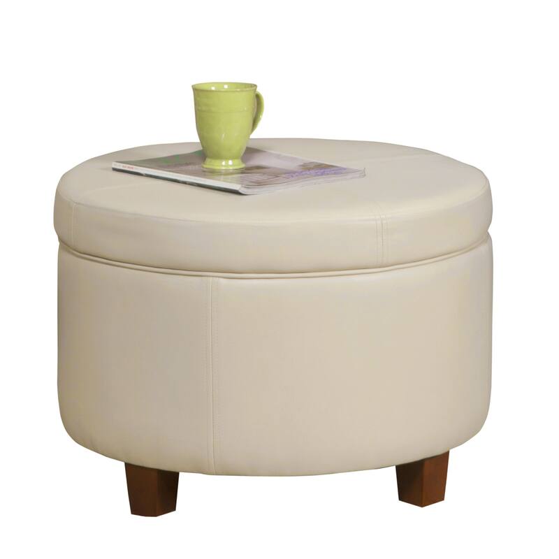 Porch & Den Rockwell Large Ivory Faux Leather Round Storage Ottoman
