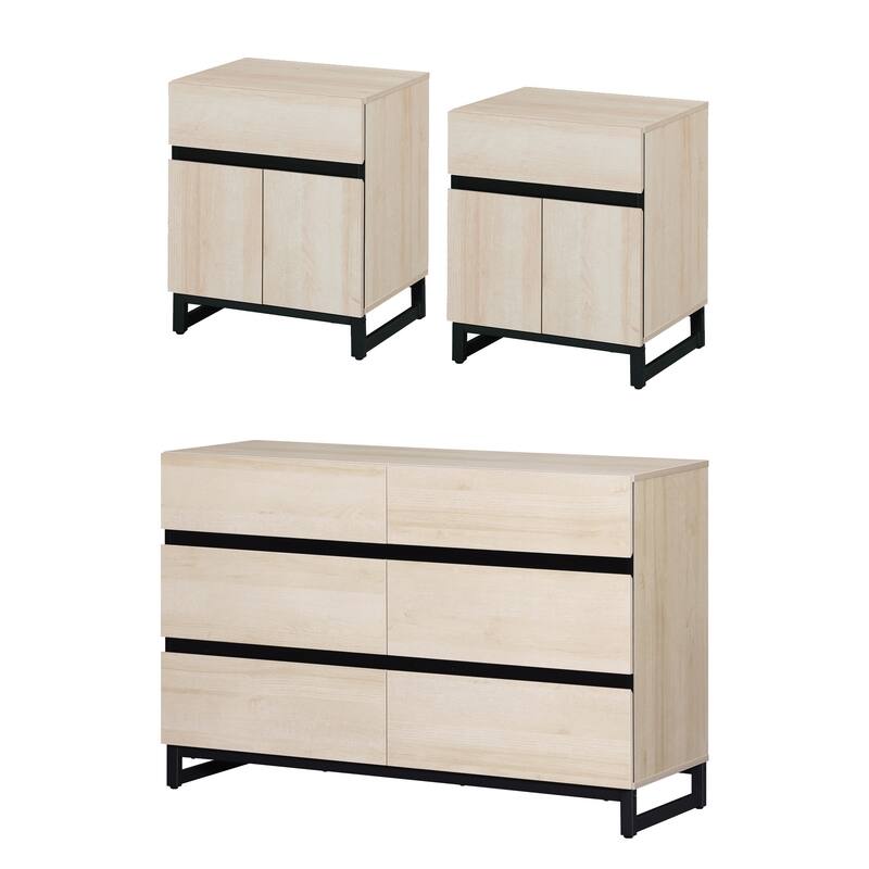 3-Piece Dresser And Nightstand Set, Dresser With 6 Drawers, 2 Nightstand for Bedroom, Bedroom Furniture Set