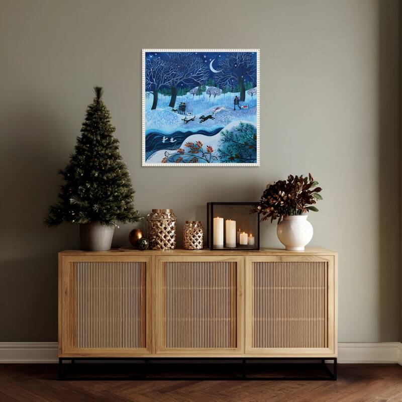 Joyful Dogs 2023 by Lisa Graa Jensen (22 x 22 in.), Framed Canvas Wall Art Print - Sylvie Beaded White