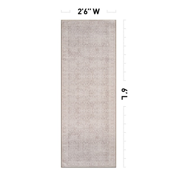 dimension image slide 19 of 27, Vintage Washable Rug – Low Pile with Subtle Pattern, Perfect for Neutral Spaces in Living Room, Entryway, or Bedroom