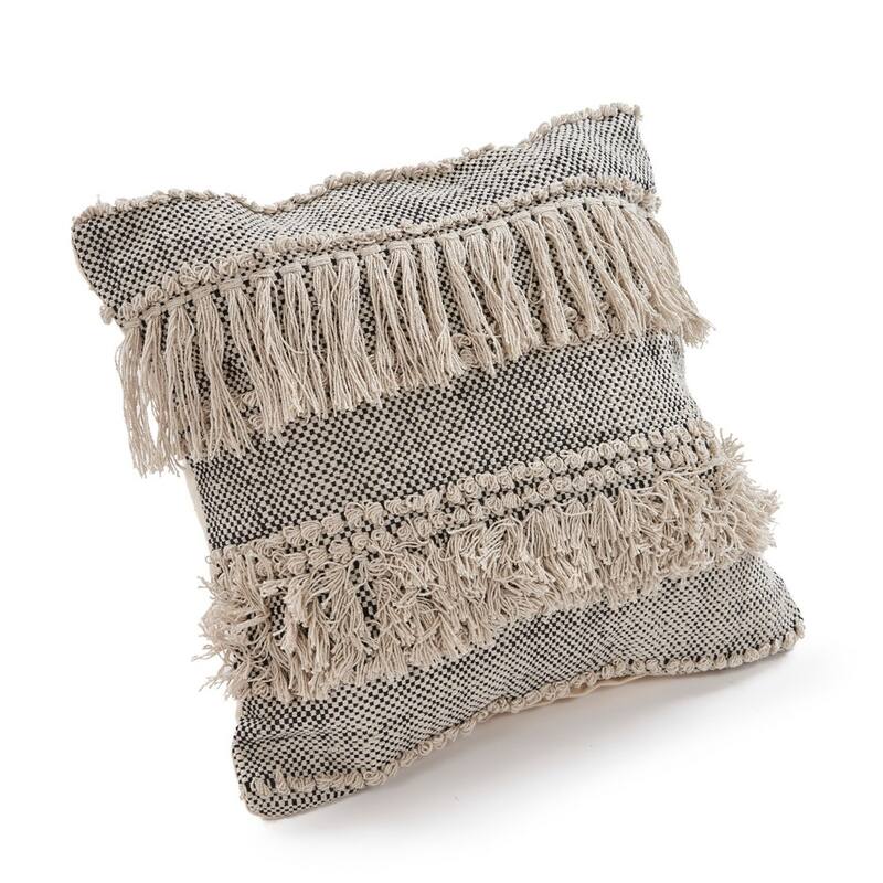 Sevita Gray Overtufted Farmhouse Indoor Throw Pillow 20 inch